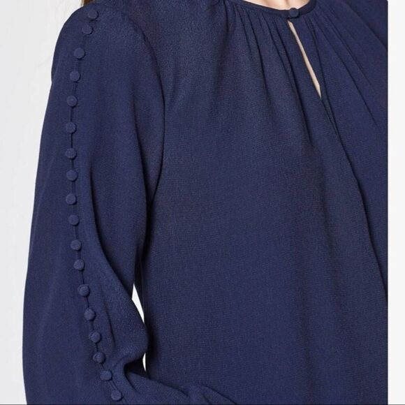 JOIE Erlene Silk Shift Dress Midnight Navy Button Sleeve XS - Picture 4 of 12